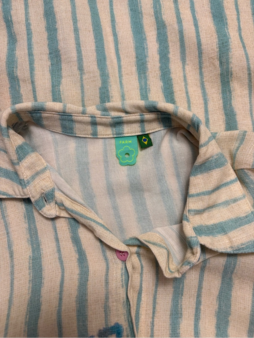 FARM Rio Teal Stripe Button-Down Tunic with Hand-Painted Fruit - Picture 3 of 3